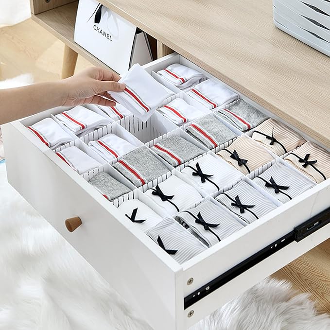 20PCS DIY Plastic Grid Drawer Dividers, Large Adjustable Drawer Storage Organizer (38cmx7cm) for Clutter Kitchen Cutlery Dresser Makeup Tools Socks Can Help Tidy Office Desk Clinic Bedroom