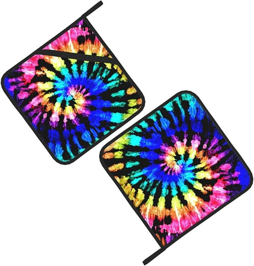 2 Pieces Rainbow Tie-dye House Pot Holders for Kitchen Heat Resistant, 2pc Decorative Colorful Pot Holder Set, Fashionable Pot Holders for Kitchen and Baking