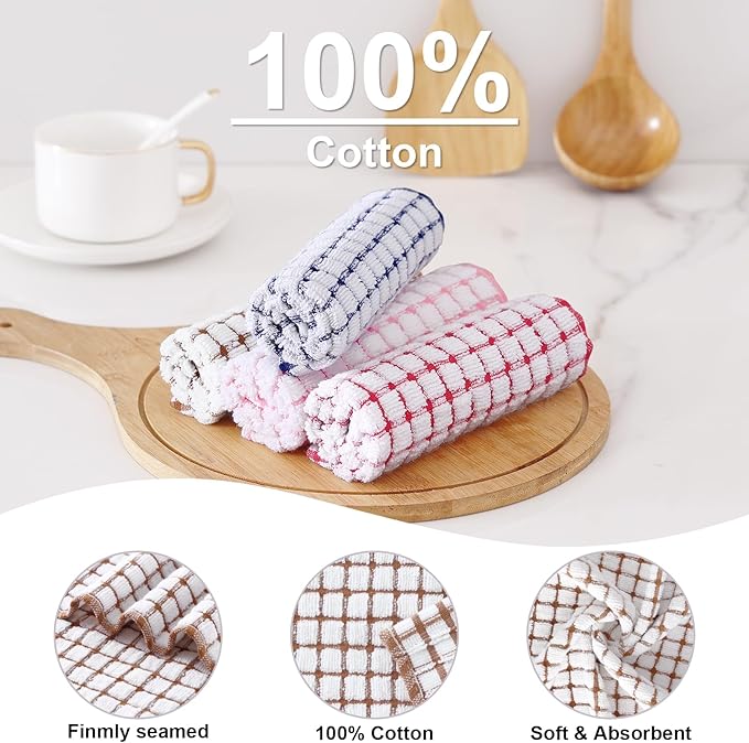Kitinjoy Cotton 8 Pack Terry Kitchen Towels, 16 x 25 Inches Super Soft and Absorbent Dish Towels, Quick Drying Hand Towels for Kitchen Drying, Brown