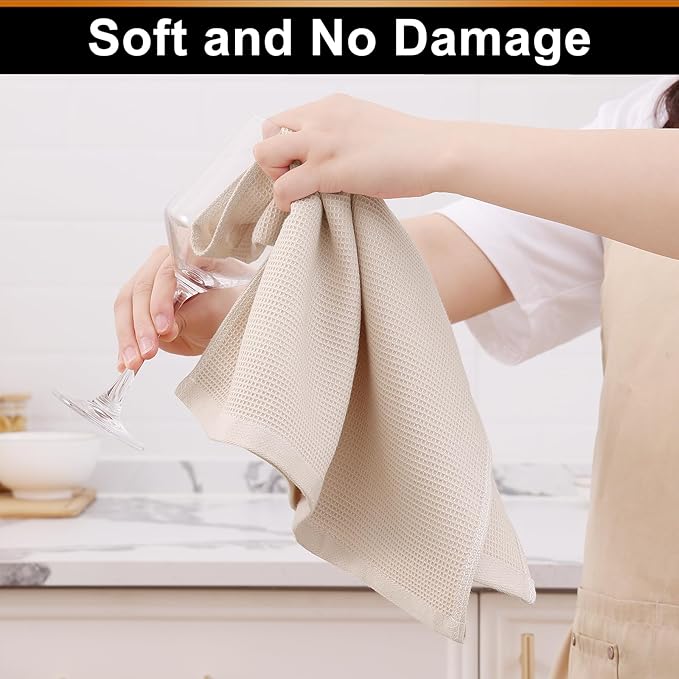 Homaxy 100% Cotton Waffle Weave Kitchen Towels - 12 Pack Soft and Absorbent Dish Towels - 16 x 26 Inches Quick Dry Hand Towels - Beige
