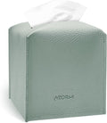 Tissue Box Cover Holder, PU Leather Tissue Box Cover Square with Bottom Belt, Cube Tissue Holder for Bathroom, Modern Organizer for Car, Office, Tabletop (Sky Blue, 14 Leather Patterns)