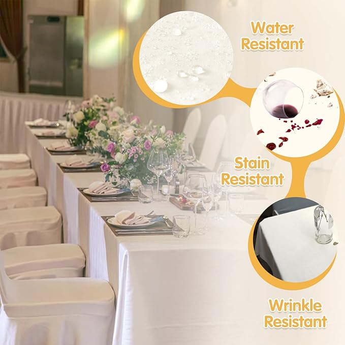 BRILLMAX 6 Pack Ivory Tablecloths for 6 Foot Rectangle Tables 60 x 102 Inch - 6ft Rectangular Bulk Linen Polyester Fabric Washable Cloth Cover for Wedding Reception Banquet Birthday Party