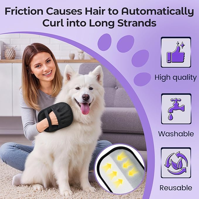 QWACVRTM Pet Hair Removal Glove for Dogs and Cats, 2026 New Upgraded Five-Finger Magic Brush Pet Hair Remover for Laundry, Electrostatic Glove for Couch, Carpet, Clothes, Car Seat