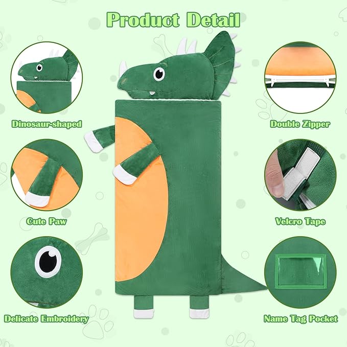 Toddler Nap Mat,Elephant Kids Sleeping Bag 67‘’×27‘’,Extra Large Slumber Bag Thick with Removable Pillow for Girls Boys,Soft Plush Roll Up Sleeping Mat Lightweight for Preschool,Daycare,Travel