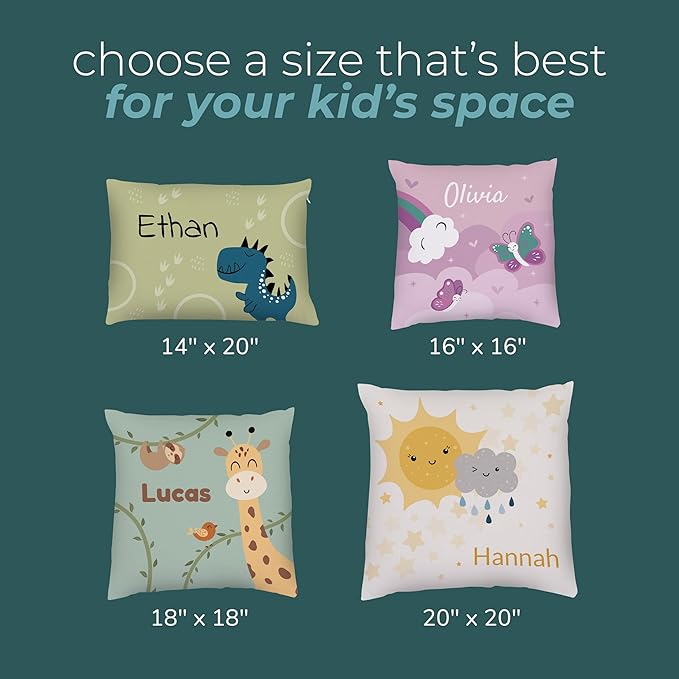 Prints Next Day – Kids Custom Safari Throw Pillow - 20" x 20" - Double-Sided Printing - Includes Insert - Kids Personalized Bedroom Accent Pillow with Name - Nursery Decor - Printed in USA