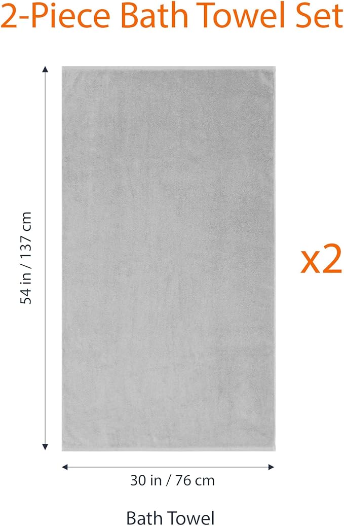 Amazon Basics 2 Piece Quick-Dry Oversize Bath Towel, 100% Cotton, Platinum, 54" x 30" (Pack of 12)