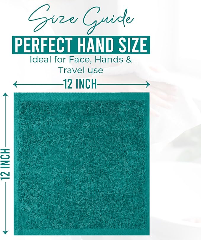 DAN RIVER 24 Pack Wash Cloths for Showering [12x12] - 100% Cotton Washcloths Premium Quality Flannel Face Cloths for Bathroom, Highly Absorbent and Soft Feel Wash Clothes, Teal
