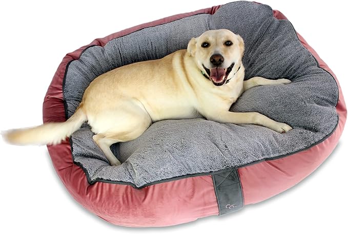 COZY ONE Mia Collection Self-Warming Oval Dog Bed - Ultra-Soft Plush Dream Pet Bed with Removable Velvet Cover - Cozy Dog Beds for Medium Dogs (36x32x10 Inch, Pink) - Made in USA