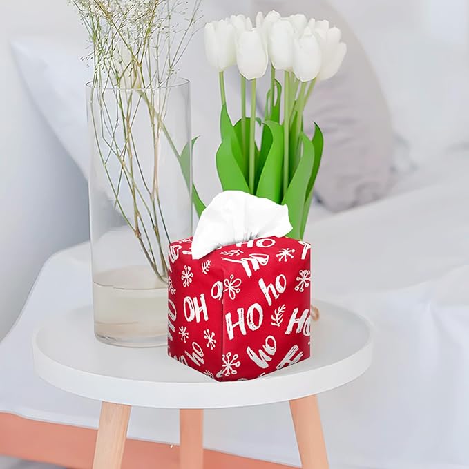 IRADA Tissue Box Cover Square Decorative Tissue Box Holder Cute Funny Cube Tissue Case Cover-Xmas Decor Red HO Tissue Box Cover