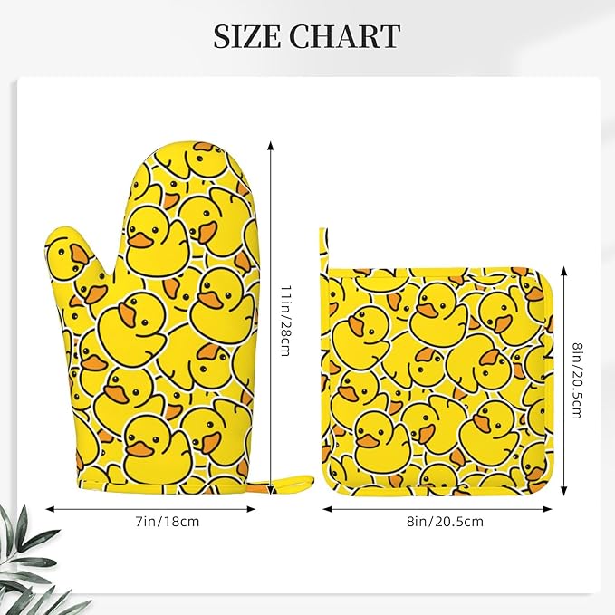 Cute Duck Kawaii Cartoon Oven Mitts And Pot Holders Set Of 4 Silicone Heat Resistant Oven Mitten Potholders Non Slip Gloves Kitchen Decor For Bbq Cooking Grilling Baking