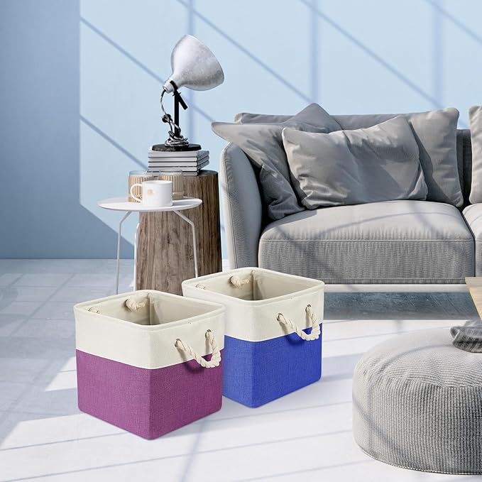 Geiserailie 6 Pcs 11 x 11 Inch Cube Storage Bins Fabric Storage Organizer Bins Foldable Cube Baskets with Sturdy Carry Handles Wicker Baskets for Home (Primary Colors)