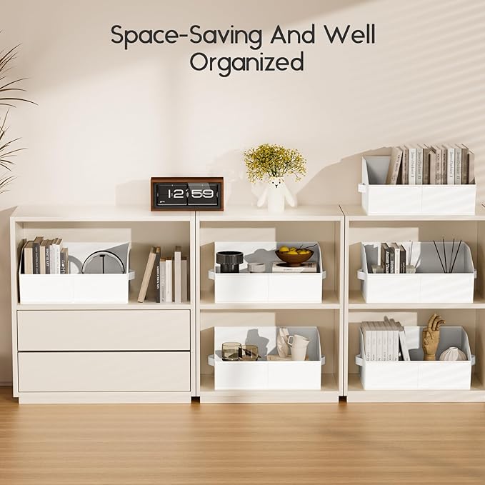 Homsorout Large Closet Organizers and Storage Bins - 8 Pack Trapezoid Storage Baskets for Shelves, Foldable Fabric Baskets with Handles Ideal for Closet, Basket, Wardrobe and Shelf Storage, Light Grey