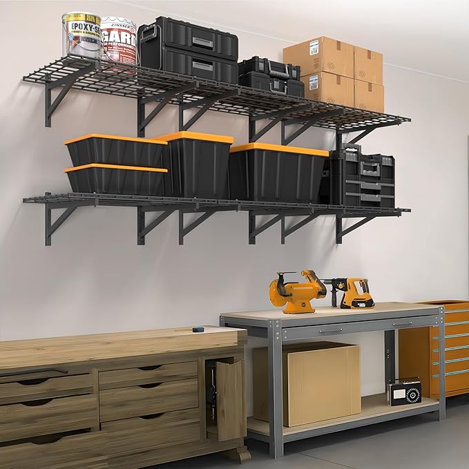 Jusgym 4 Pack Heavy Duty Garage Wall Shelving Set (2x3ft), Wall Mounted Garage Shelves 1400lbs Capacity, 24"x72" Shelf Storage Rack Floating Shelves, Black