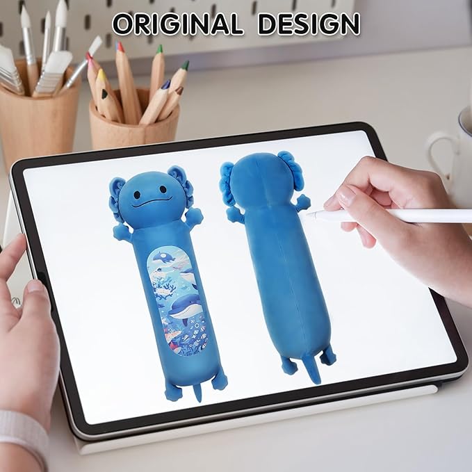 22” Long Axolotl Plush Body Pillow, Cute Blue Ocean Axolotl Stuffed Animals, Salamander Squishy Soft Plushies Toy, Gifts for Kids Girls and Boys, Birthdays, Halloween, Christmas ﻿