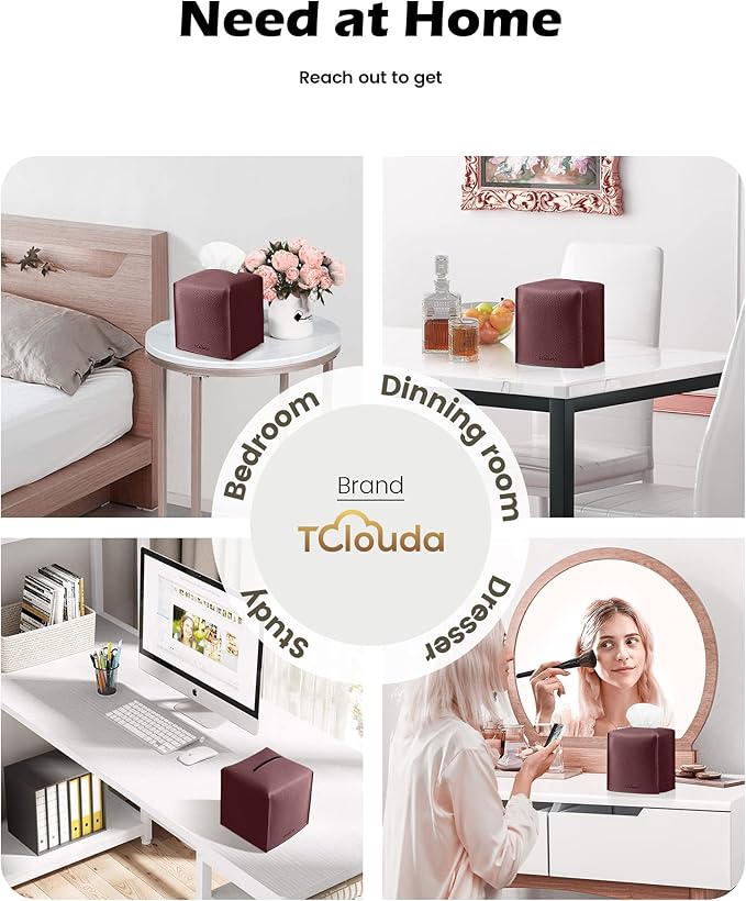 Tclouda Tissue Box Cover for PU Leather, Modern Simple Solid Color Holder Square Tissue Bag, Ideal for Bathrooms,Office,Car,Nightstand,Outdoor Tent,Dining Table,5"X5"X5", Single Wine