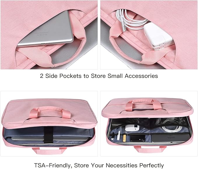 15.6 Inch Laptop Sleeve TSA Case for Women Ladies Bag for Macbook Pro 16" M4 M3 M2 M1, Lenovo Ideapad 15.6", HP Envy/Victus 15.6, Dell Inspiron 15, Acer Aspire/Nitro 15, ASUS MSI Macbook 15 Case, Pink