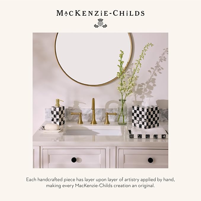 MACKENZIE-CHILDS Boutique Square Capiz Tissue-Box Cover, Decorative Tissue Holder, Black-and-White Courtly Check