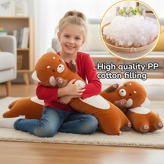 Shuoopen Red Panda Stuffed Animal Pillow - Long Red Panda Plush Toy, Super Soft Hugging Pillow for Kids & Adults, Gift for Christmas & Home Decor (90cm/35.4inch)