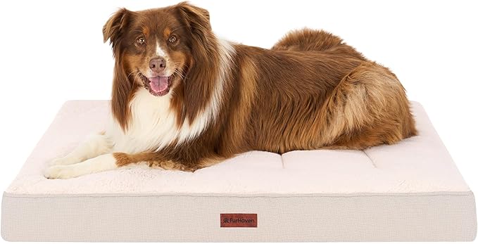 Furhaven Orthopedic Dog Bed – Classic Cushion with Plush Tufted Top, Supportive Foam Mattress, Removable Washable Cover, Joint Relief - Wheat, Jumbo
