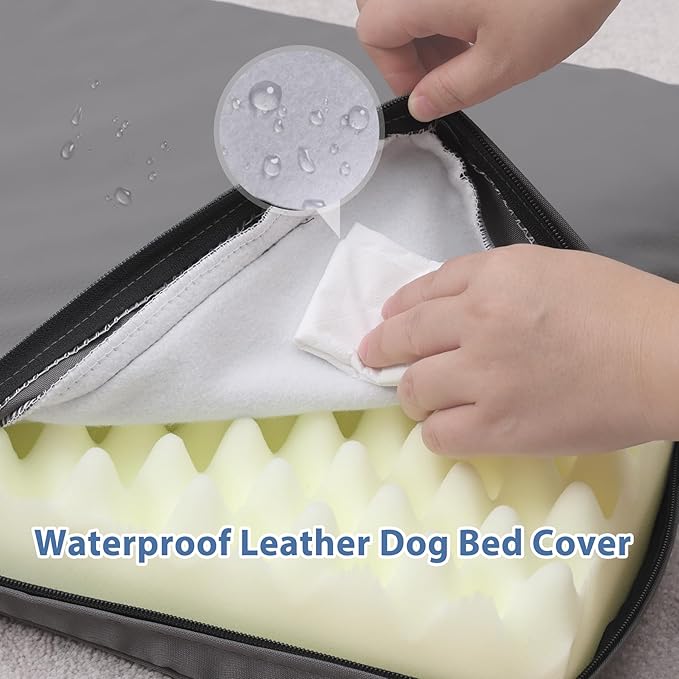 Vonabem Waterproof Dog Bed Medium Pet Crate Pad 30 inch Washable with Removable Cover Reversible, Outdoor Orthopedic Foam Durable Leather Anti-Slip Kennel Pads 29"x18" Grey