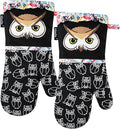Oven Mitts, Heat Resistant with Soft Quilted Cotton Lining Set of 2, Fashion Animal Design with Silicone Printing Anti-Slip Kitchen Gloves for Safe Backing Cooking Barbecue（Black 2）