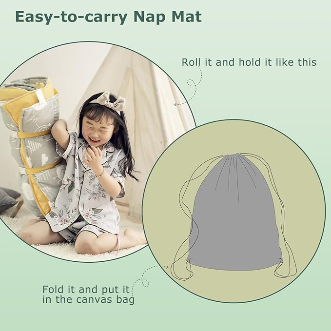 Hi Sprout Toddlers Nap Mat with Removable Pillow and Soft Blanket, Lightweight Daycare Preschool Kindergarten Sleeping Bag, Travel Slumber for Kids Girls Boys