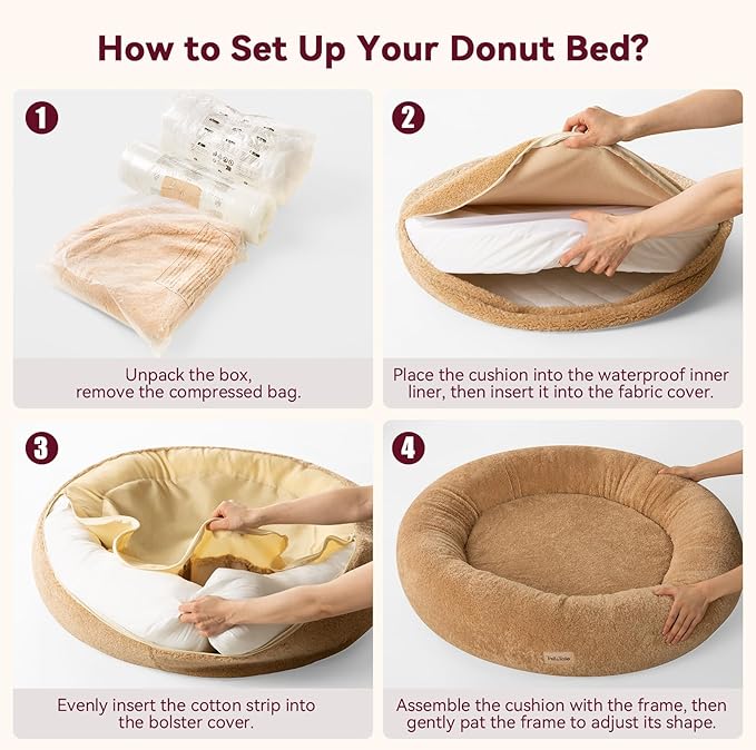 Self-Warming Calming Donut Dog Bed for Medium Dogs – Orthopedic Memory Foam Round Dog Bed, Anxiety Relief & Joint Support, Waterproof Liner, Washable Removable Cover, Non-Slip Bottom, Plush Bolster
