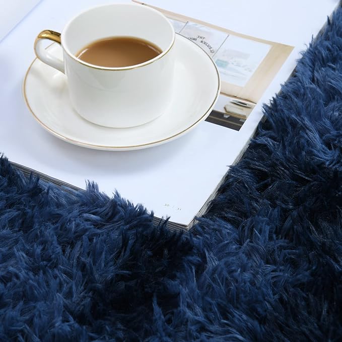 duduta Navy Blue Fluffy Round Rug 4x4 ft, Tie-Dyed Shag Fuzzy Plush Circle Throw Rug for Nursery Bedroom Living Room Home Decor