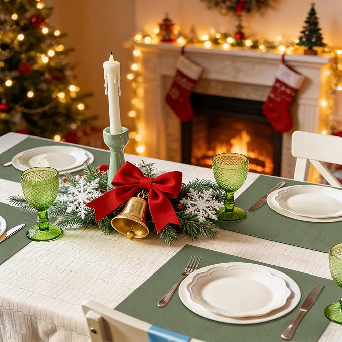 MANSPHIL Sage Green Fabric Placemats Set of 4 Washable Thick Faux Linen Table Place Mats Double Layer Fabric Wrinkle Free Dining Kitchen Table Decor - 13x19 Inch Oeko Tex Placemat