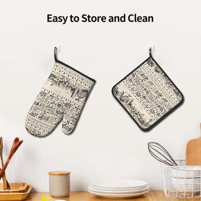 Farmhouse Oven Mitts and Pot Holders Set of 2, Vintage Cow Farm Animal Oven Gloves Rooster Hot Pads Heat-Resistant Non-Slip Kitchen Accessories Gloves Potholders for Chef Baking BBQ Cooking Gifts