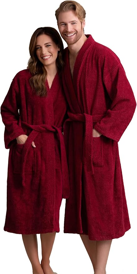 Soft Touch Linen - Women's Robe Terry Cotton Cloth- Kimono Style- Thick, Breathable & Comfortable- Lightweight & Absorbent- Costomizable (Burgundy, Large)