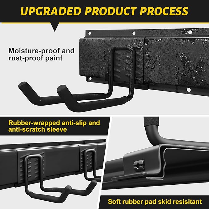 Suemoss Garage Tool Organizer Wall Mount, 48 Inches Garden Tool Organizer with Adjustable Hooks, Metal Garage Storage Rack Max Loading 440lbs, Tool Holder for Hanging Rake Broom Mop Snowboard