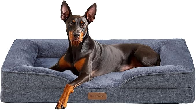 OUPEIWAWA Extra Large Dog Bed Orthopedic with Bolster Sides Removable Egg-Crate Foam Waterproof Liner Pet Bed Sofa Couch with Removable Washable Cover Non-Slip Bottom, Dark Gray