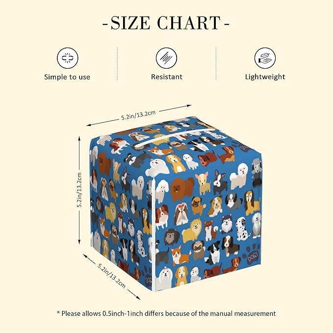 POIUBLE Tissue Box Holder Cute Dogs Tissue Box Cover Square Leather Tissue Holder Organizer Portable Decorative Facial Paper Case for Home Office Bathroom Vanity Countertop