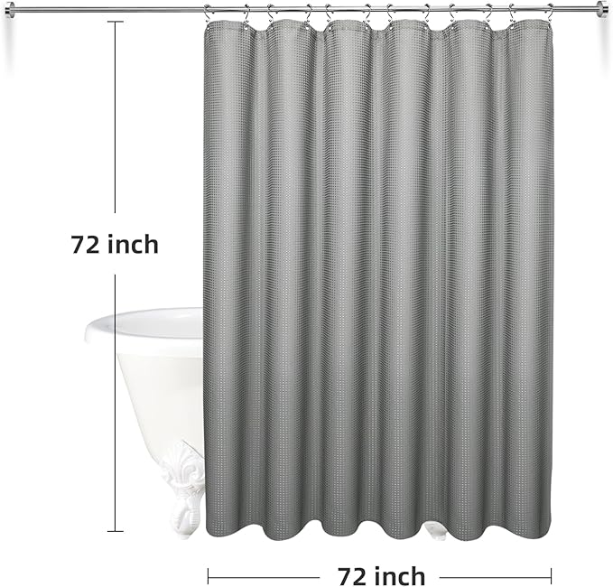 LaCyan 3-in-1 Waterproof Waffle Weave Shower Curtain Set 72x72, 258GSM Heavy Duty Fabric with Clear PEVA Liner (3 Magnets) & 12 Stainless Steel Double Hooks, Hotel Style Bathroom Upgrad