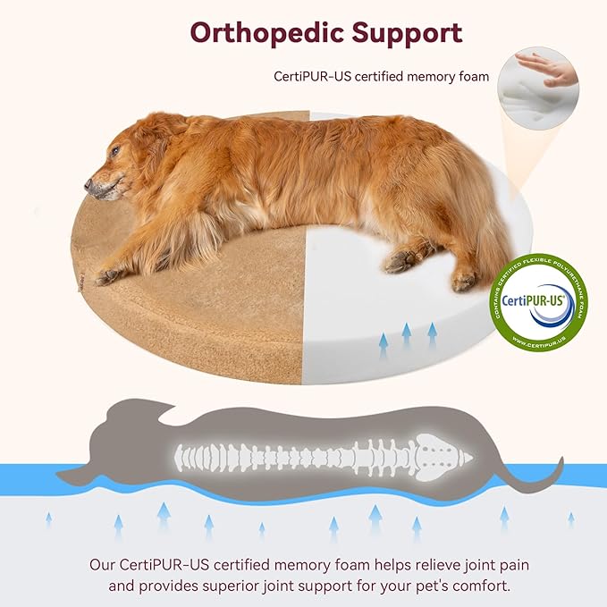 Self-Warming Calming Donut Dog Bed for Medium Dogs – Orthopedic Memory Foam Round Dog Bed, Anxiety Relief & Joint Support, Waterproof Liner, Washable Removable Cover, Non-Slip Bottom, Plush Bolster