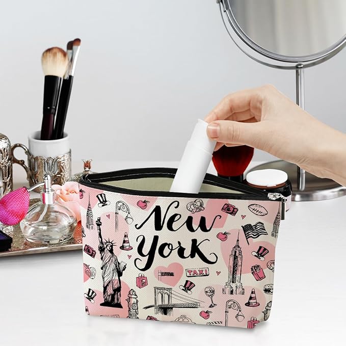 New York Lovers Gift Makeup Bag Cosmetic Bag, New York Travel Gifts Girls Trip Gifts Favors, New York Souvenir Merch Friendship Gifts for Women NY Lovers Traveller Bestie Daughter Birthday Christmas