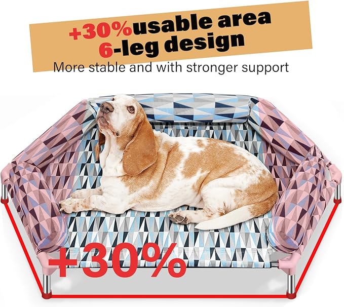 Pyowmgd Orthopedic Dog Bed - Beds Bolster,Cooling Elevated Dog Beds with Metal Frame,Raised Dogs Bed,Easy to Assemble,Up to 130 lbs,X-Large (51" L x 32.3" W x 7.8" Th)
