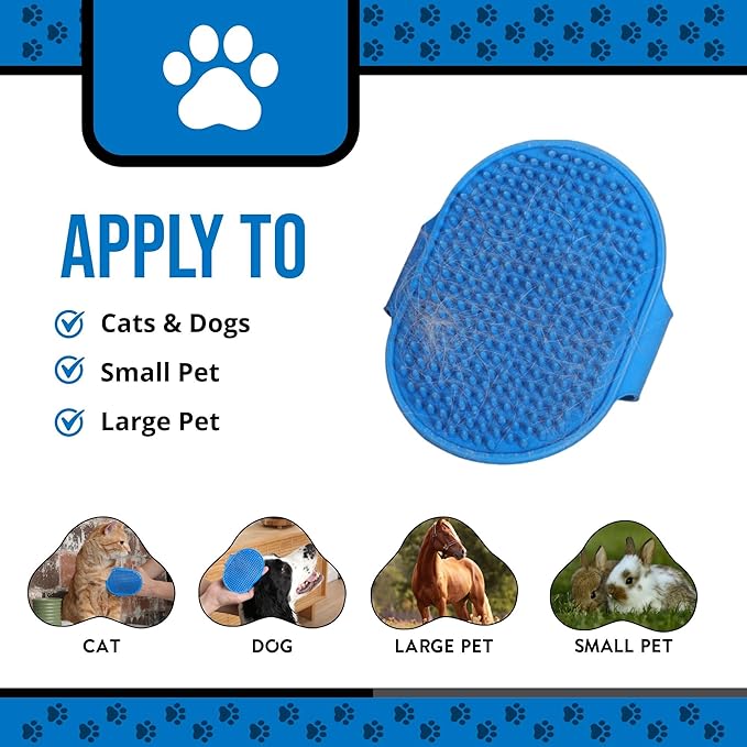 HappiTails Pet Grooming Glove & Dog Bath Brush Set – Deshedding Gloves for Cats & Dogs + Silicone Scrubber – Grooming Mitts for Bath, Shedding & Massage – Blue