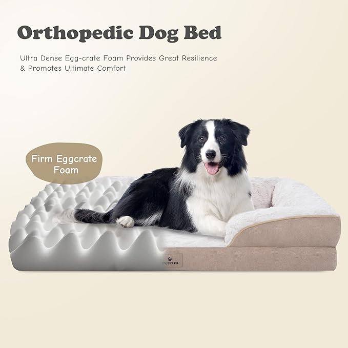 PetFun XL Orthopedic Dog Beds Large Sized Dog - Washable Large Dog Cat Bed Waterproof, Comfort Dogs Couch Sofa with Washable Removable Cover, Pet Bed with Nonskid Bottom, Beige, 42"
