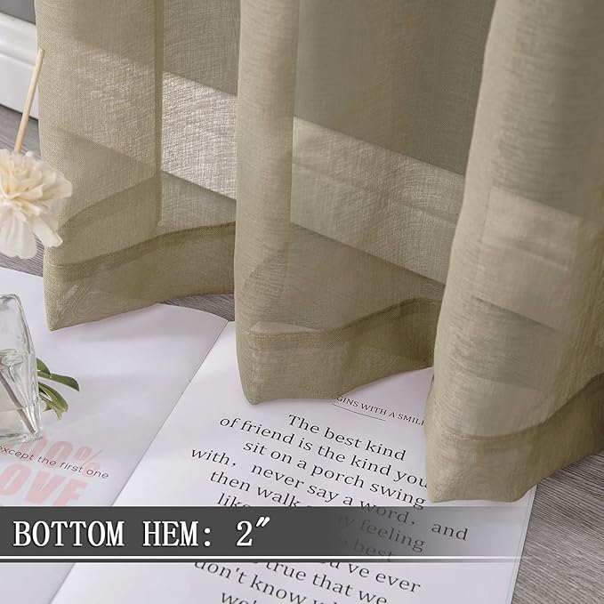 Tollpiz Short Sheer Curtain Living Room Linen Textured Curtains Sheer Light Filtering Voile Rod Pocket Curtain for Bedroom, 38 x 54 inches Long, Taos Taupe, Set of 2 Panels