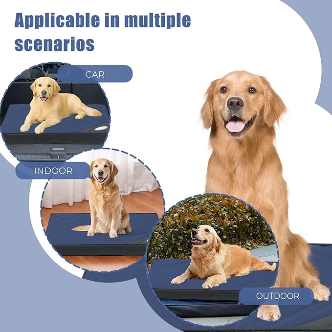 OUPEIWAWA Orthopedic Outdoor Waterproof Dog Beds for Large Dogs, Washable Pet Bed with Egg Crate Foam Pet Bed Mat for Crate and Removable Oxford Fabric Cover,41"x 29", Navy