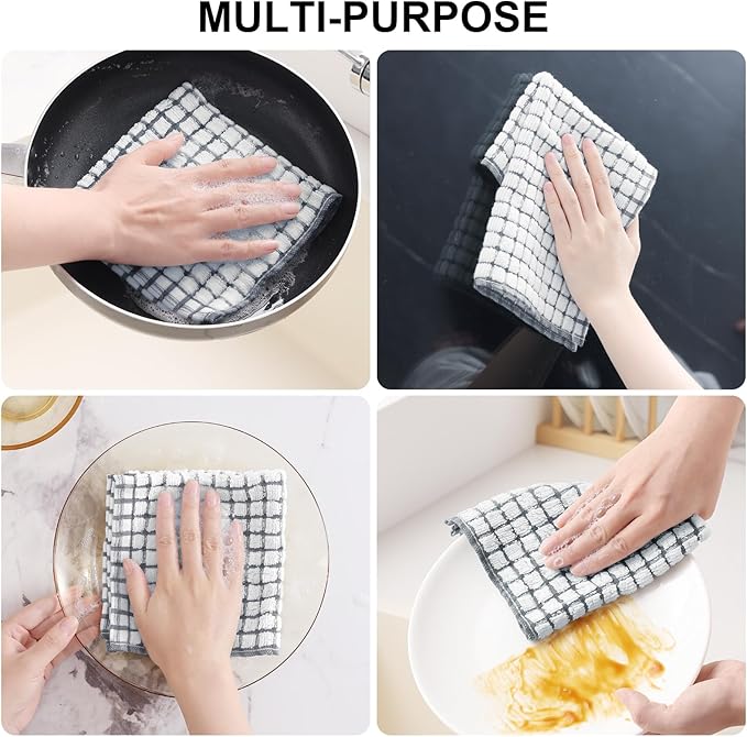 Kitinjoy Cotton 24 Pack Terry Kitchen Dish Cloths, 12 x 12 Inches Super Soft and Absorbent Dish Rags, Quick Drying Dish Towels for Washing Dishes, Multi-Colored