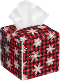 Red and Black Checkered Leather Tissue Box Holder Christmas Snowflakes Tissue Box Cover Square Waterproof Tissue Holder Organizer Modern Napkin Holder for Bedroom Dresser Night Stand Office Desk
