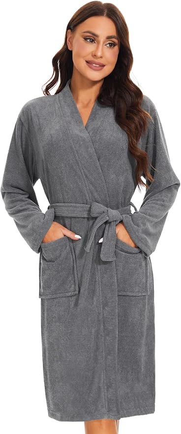 Knuffnee Women Bath Robes Terry Cloth Towel Robe Knee Length Bathrobe with Pockets