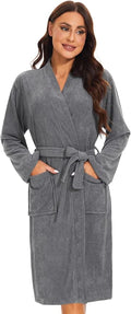Knuffnee Women Bath Robes Terry Cloth Towel Robe Knee Length Bathrobe with Pockets