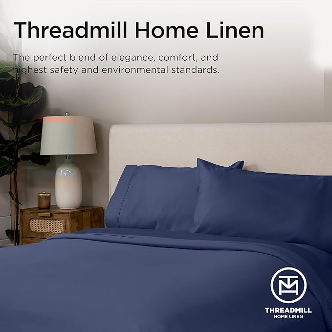 Threadmill American Supima King Size Sheets Set | 656 Thread Count 4 Piece Luxury Bed Sheets for King Size Mattress | 5 Star Hotel Quality Sheets with Elasticized Extra Deep Pocket | Folkstone Blue