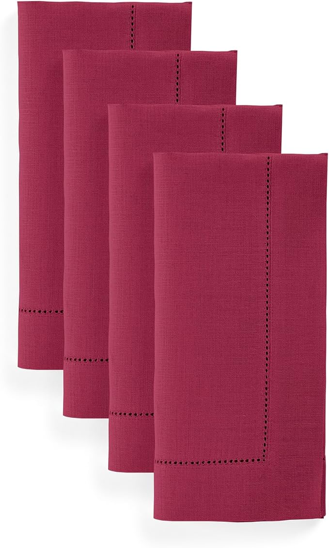 Solino Home Linen Cloth Napkins Set of 4-100% Pure Linen Beet Dinner Napkins 20 x 20 Inch for Valentines, Winter, Easter - Classic Hemstitch, Handcrafted and Machine Washable