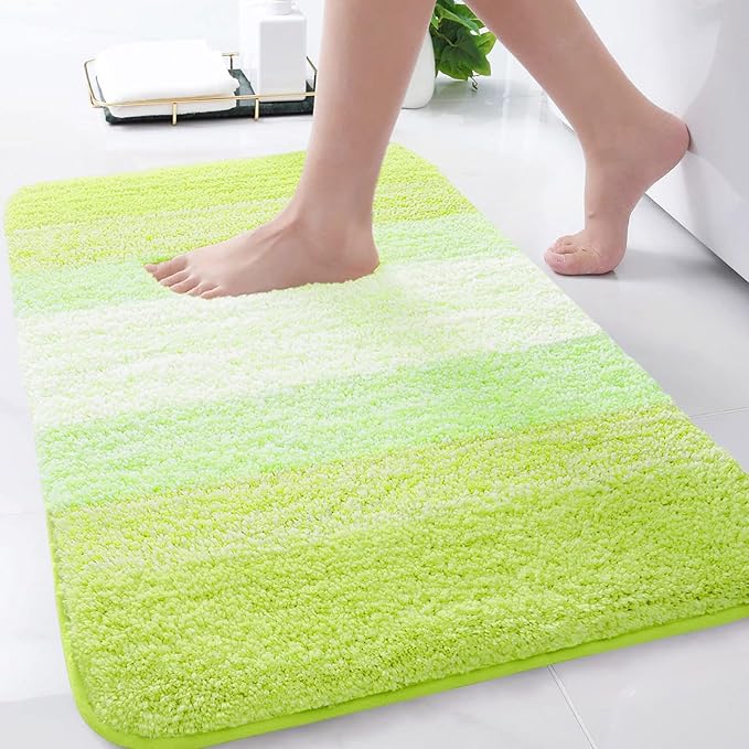 Arotive Microfiber Bathroom Rugs, Shaggy Soft and Absorbent Contour Toilet Rugs, Non-Slip, Thick Plush Machine Washable Dry Bath Mats for Toilet Base, 30x20, Light Green, Rectangular