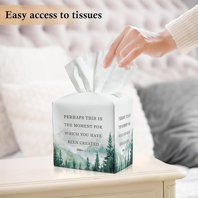 Watercolor Christian Tissue Box Covers Square, Leather Tissue Box Holders Decorative for Car Nightstand Home Office Organizer, Square Facial Paper Organizer Home Decor -026